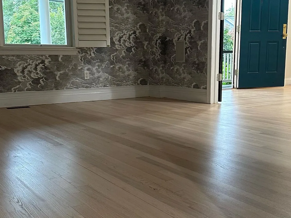 Red oak floor refinished with a Nordic seal to neutralise the red tone