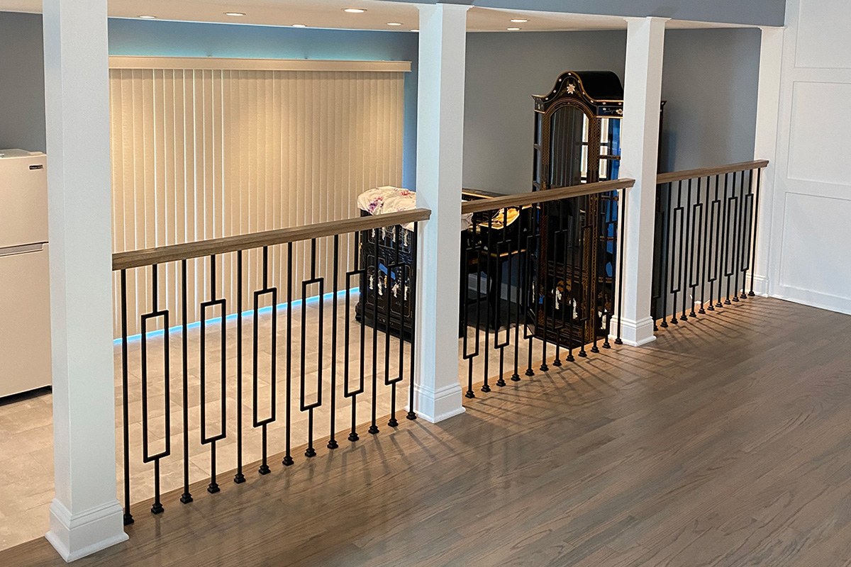 Decorative spindles and railing upgrade on a New Jersey staircase